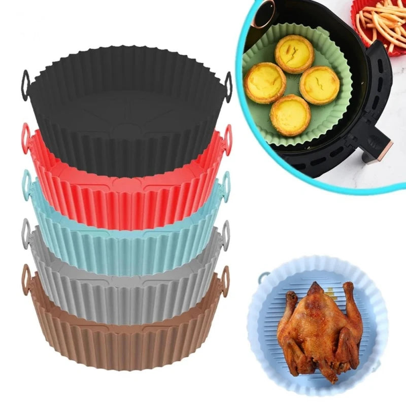 Silicone Basket Pot Tray Airfryer Liner for Air Fryer Reusable Container Accessories Pan Baking Mold Protector Kitchen Gadgets