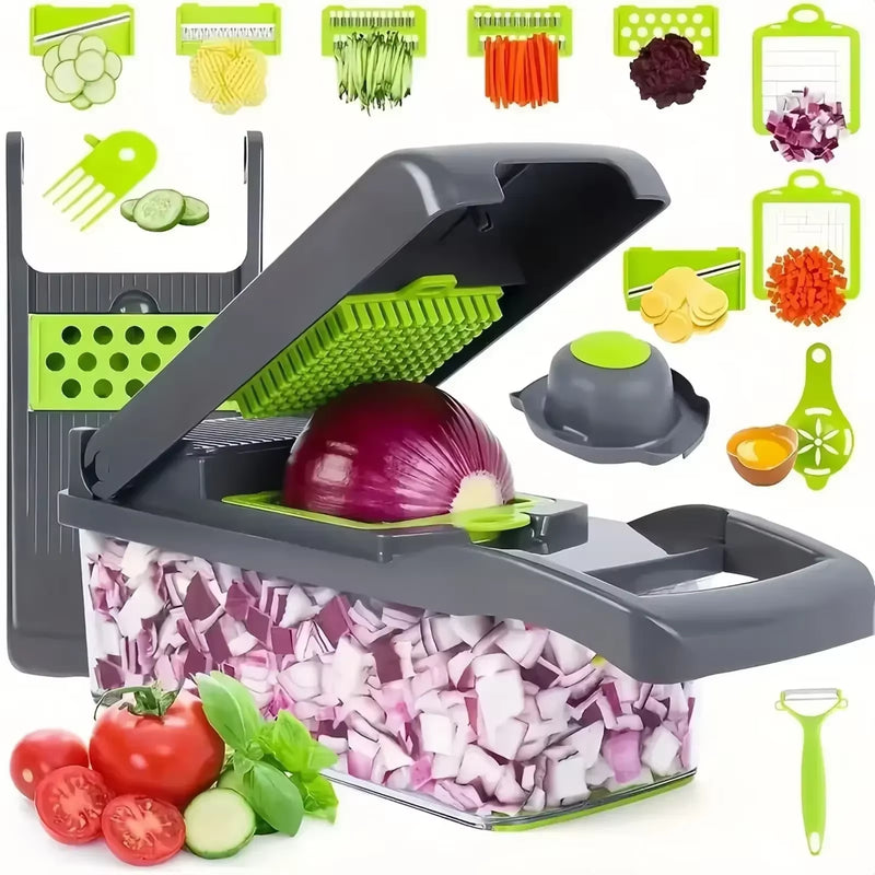 16 in 1 Multifunctional Vegetable Chopper Slicer Shredder with Basket Fruit Slicer Potato Shredder Carrot Grind Gadgets