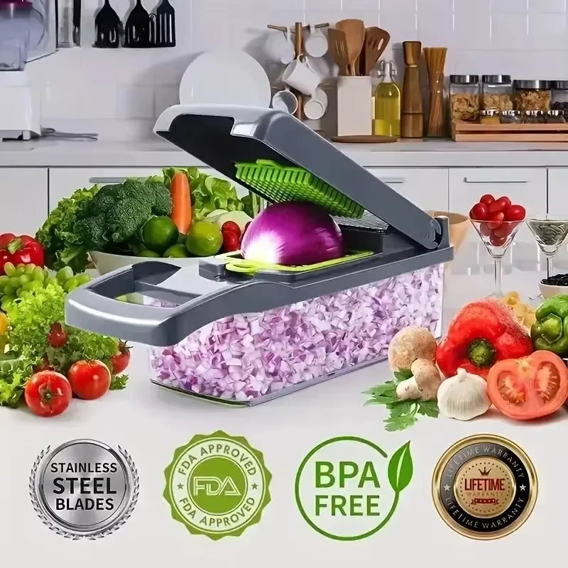 16 in 1 Multifunctional Vegetable Chopper Slicer Shredder with Basket Fruit Slicer Potato Shredder Carrot Grind Gadgets