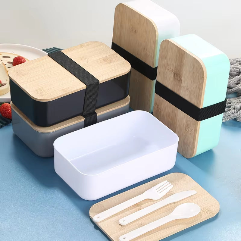 Portable Lunch Box Microwave Bamboo Wood Cover Lunch Insulation Box Office Worker Japanese Style Sushi Lunch Box