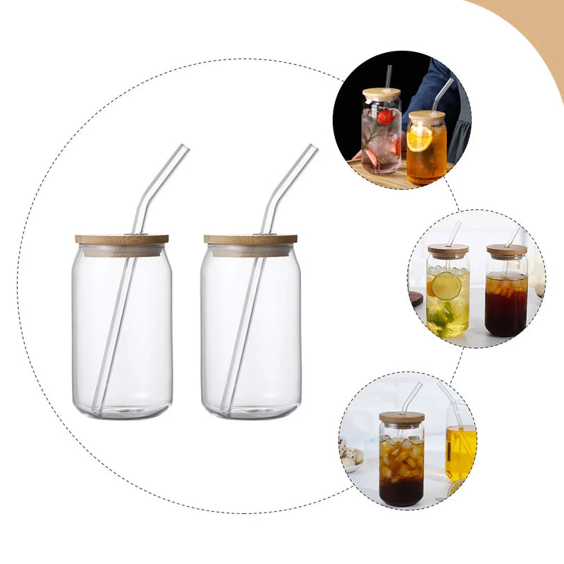 2 Pcs Drinking Glasses Straw Drinkware Cup Coffee Juice Heat-Resistant Milk with Lid Iced Tea Mug