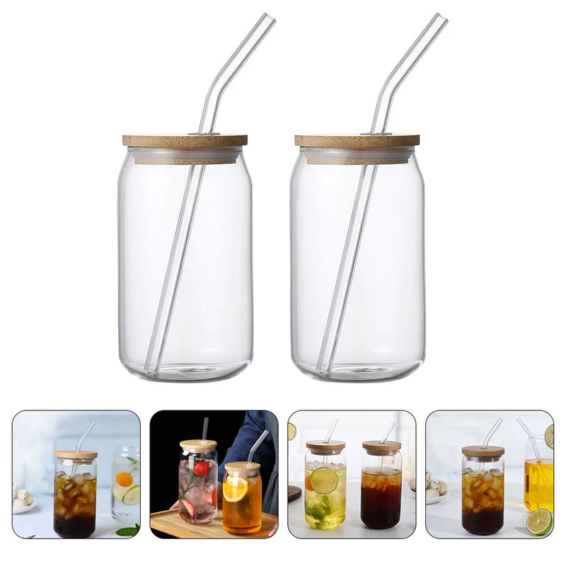 2 Pcs Drinking Glasses Straw Drinkware Cup Coffee Juice Heat-Resistant Milk with Lid Iced Tea Mug