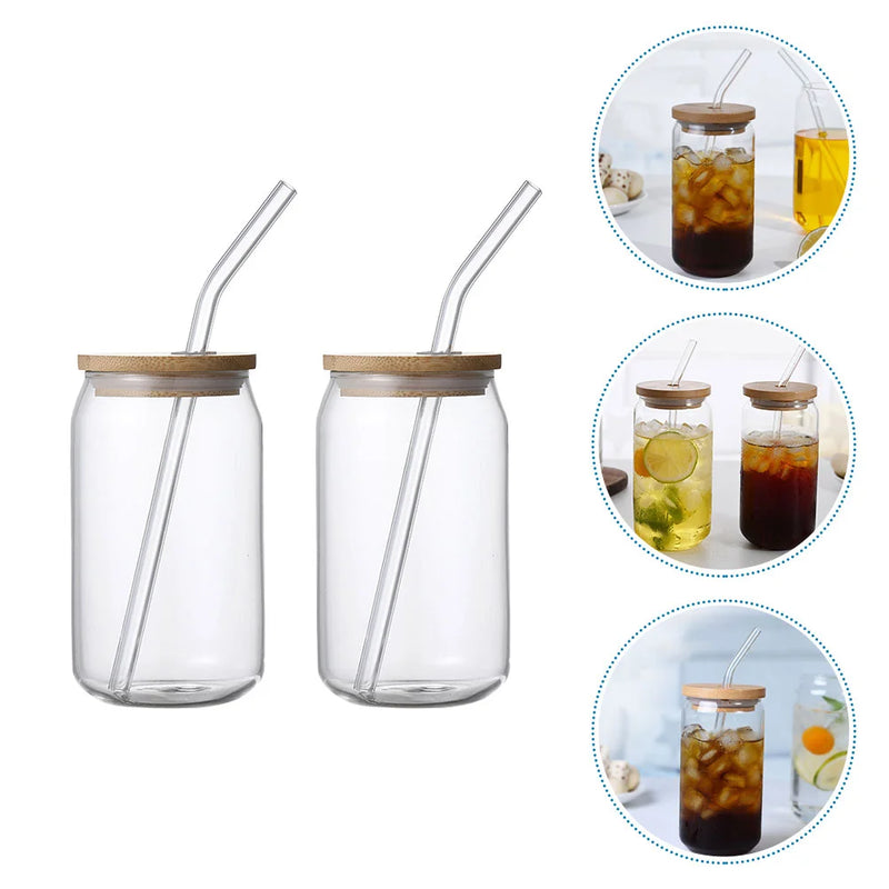 2 Pcs Drinking Glasses Straw Drinkware Cup Coffee Juice Heat-Resistant Milk with Lid Iced Tea Mug