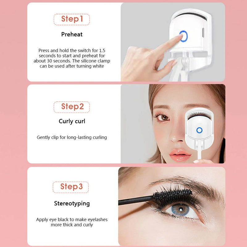 Electric Heated Eyelash Curler Eyelashes Curls Thermal Eyelash Curler USB Rechargeable Mini Long Lasting Makeup Tool Beauty Tool