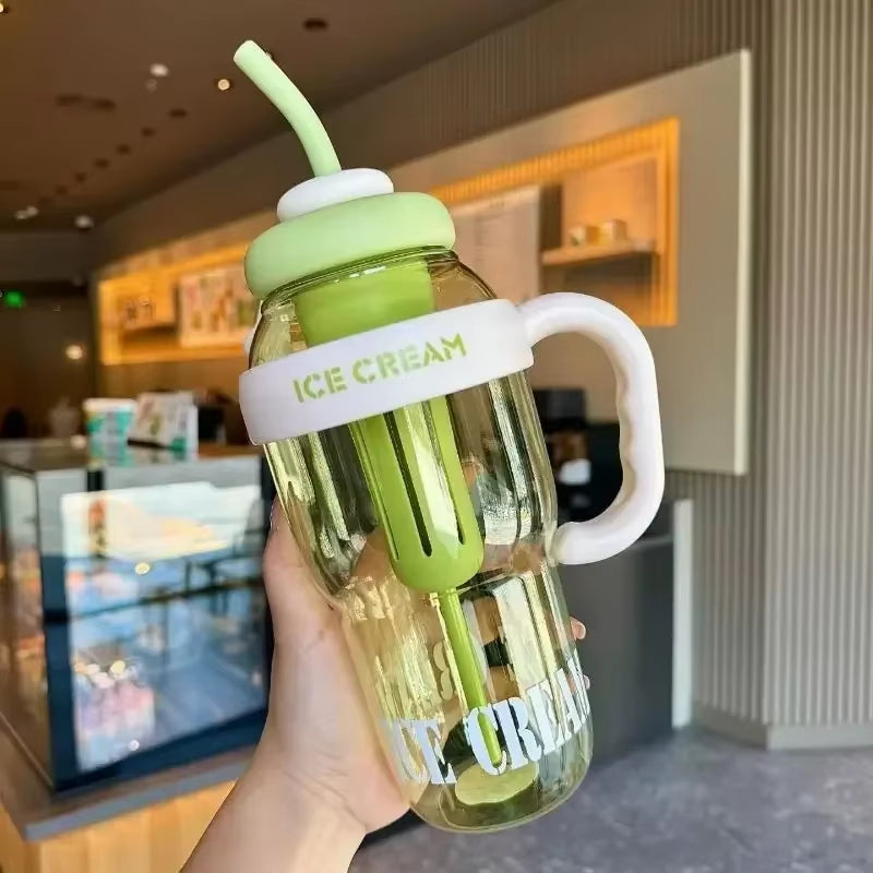 1300ML Large Capacity Straw Cup Sports Pot Belly Kettle Portable Outdoor Travel Fitness Water Cup Gift with Tea Compartment