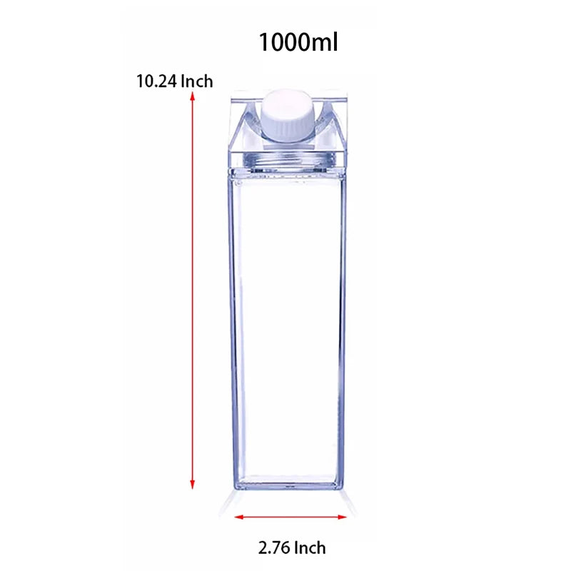 1000Ml Milk Carton Water Bottle Transparent Plastic Portable Clear Box for Juice Tea Milk Bottles Drinking Cup BPA Free