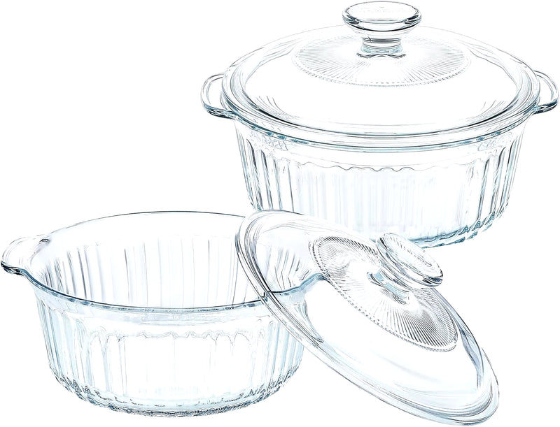 4-Piece Glass Casserole Baking Dish, Set of 2 Casseroles with Glass Lids, 1.7 Qt and 2.5 Qt, Round