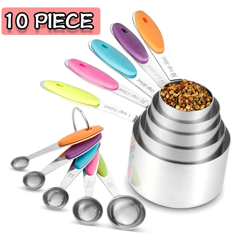 10Pcs Stainless Steel Measuring Set Stackable Measuring Cups Measuring Spoons Set 