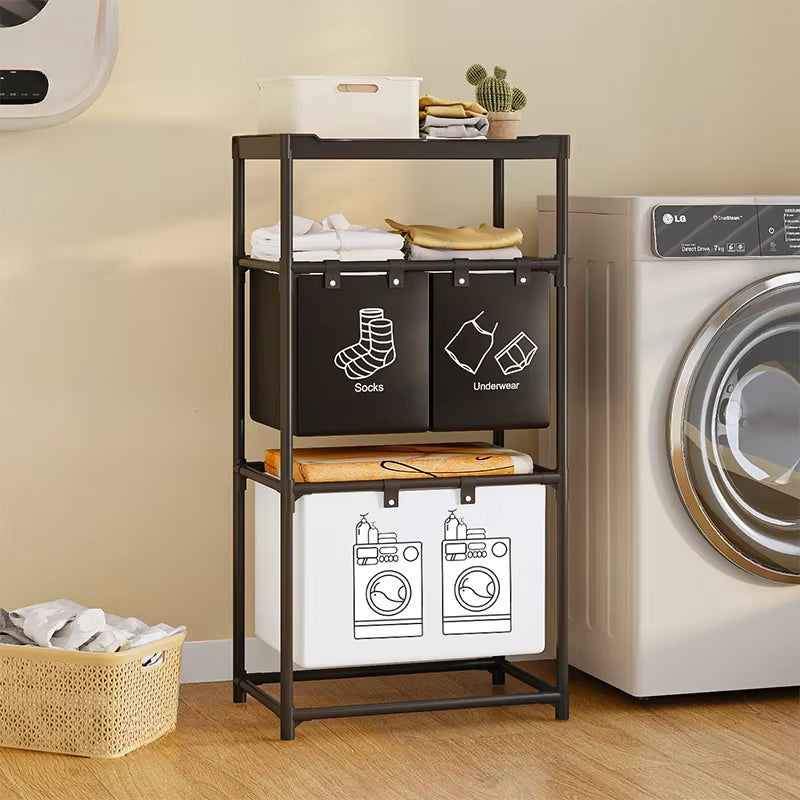 3 Layers Laundry Basket Clothes Hamper Home Laundry Organizer Accessories Shelf Laundry Storage Baskets 