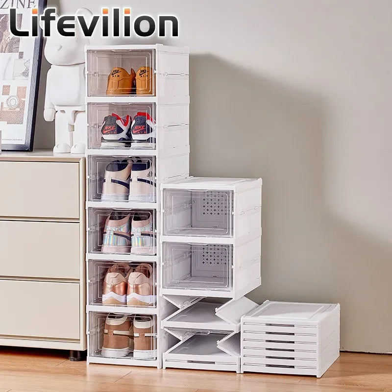 Multi Layers Shoes Box Foldable Transparent Sneaker Shoe Storage Organizers  