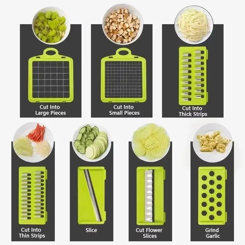 16 in 1 Multifunctional Vegetable Chopper Slicer Shredder with Basket Fruit Slicer Potato Shredder Carrot Grind Gadgets