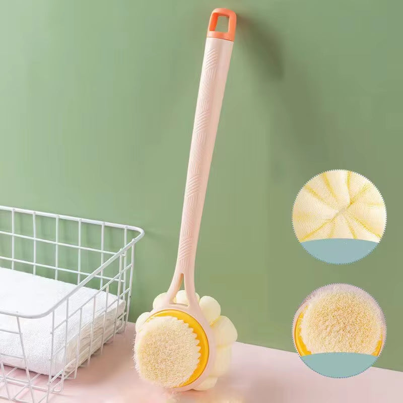 1PCS Long Handle Double-Sided Shower Brush, Shower Brush, Back Rub, Shower Tool, Soft Bristle Nylon Shower Brush