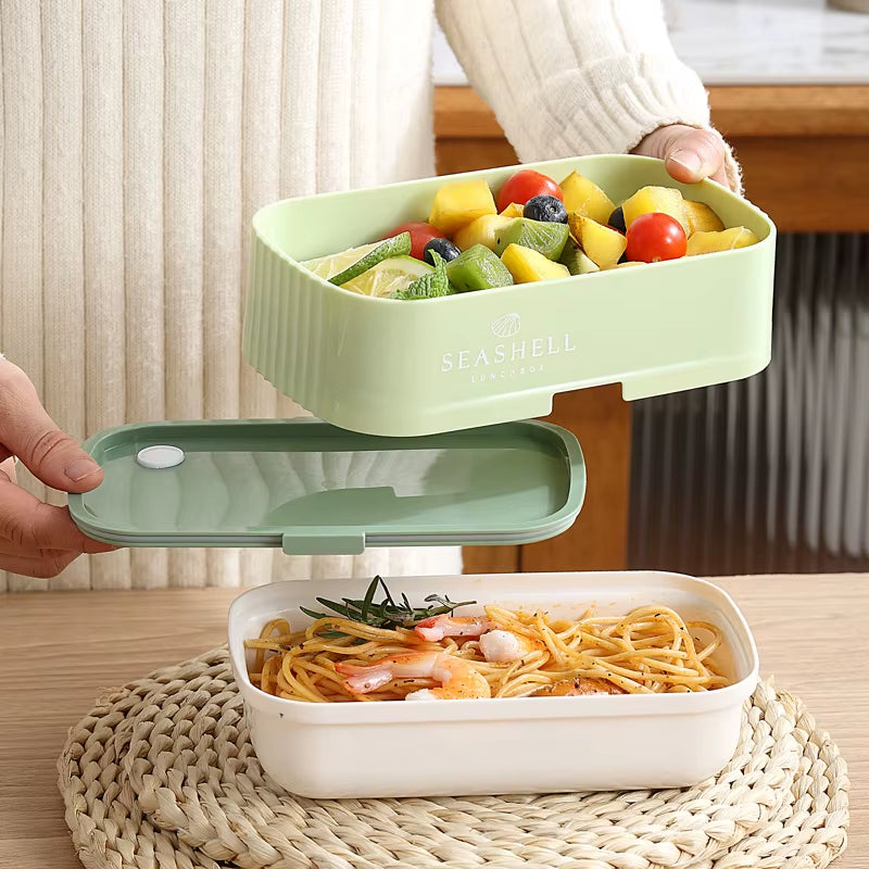 1.1L Creative Lunch Box with Fork Spoon Portable Double Layer Leakproof Bento Box for School Office Food Storage Container