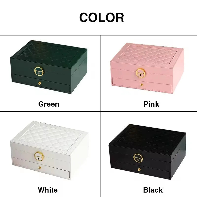 Diamond Lattice Double Drawer Jewelry Storage Box European Style Jewelry Box Bedroom Dressing Table High-End Jewelry Box