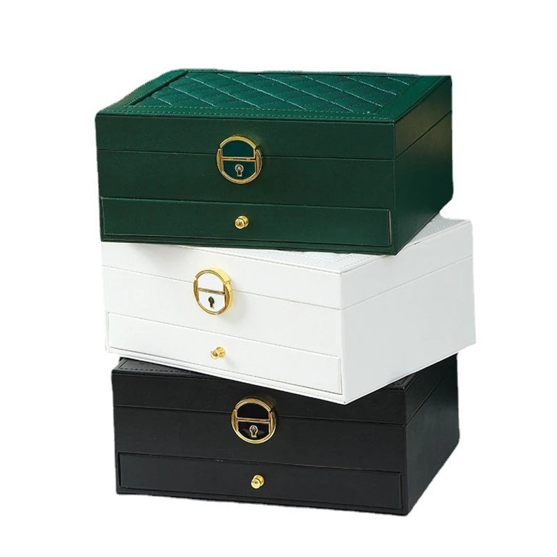 Diamond Lattice Double Drawer Jewelry Storage Box European Style Jewelry Box Bedroom Dressing Table High-End Jewelry Box