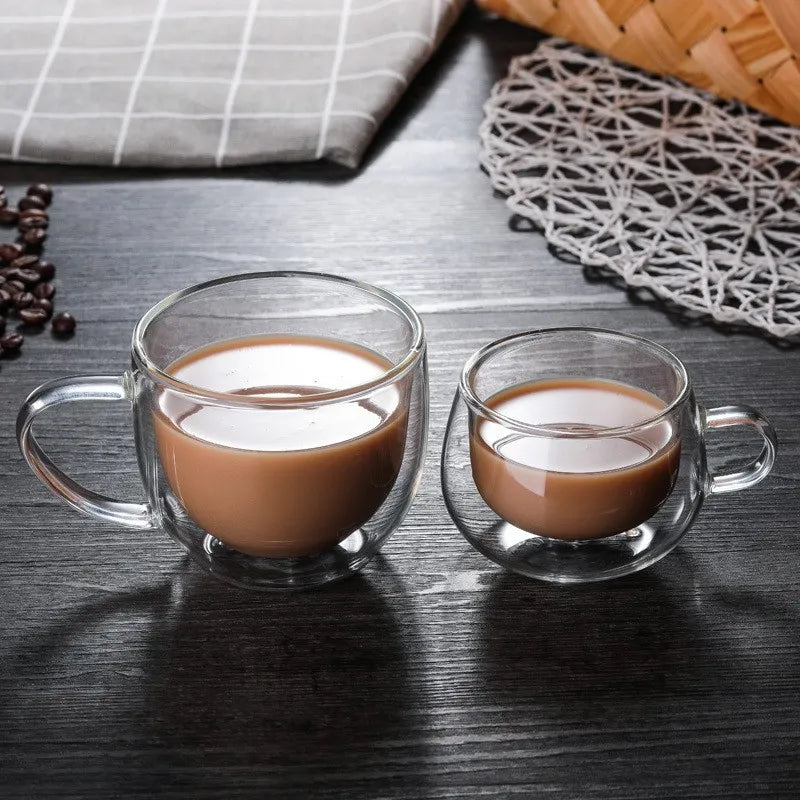 Double-Layer Transparent Heat Resistant Glass Coffee Cup with Handle