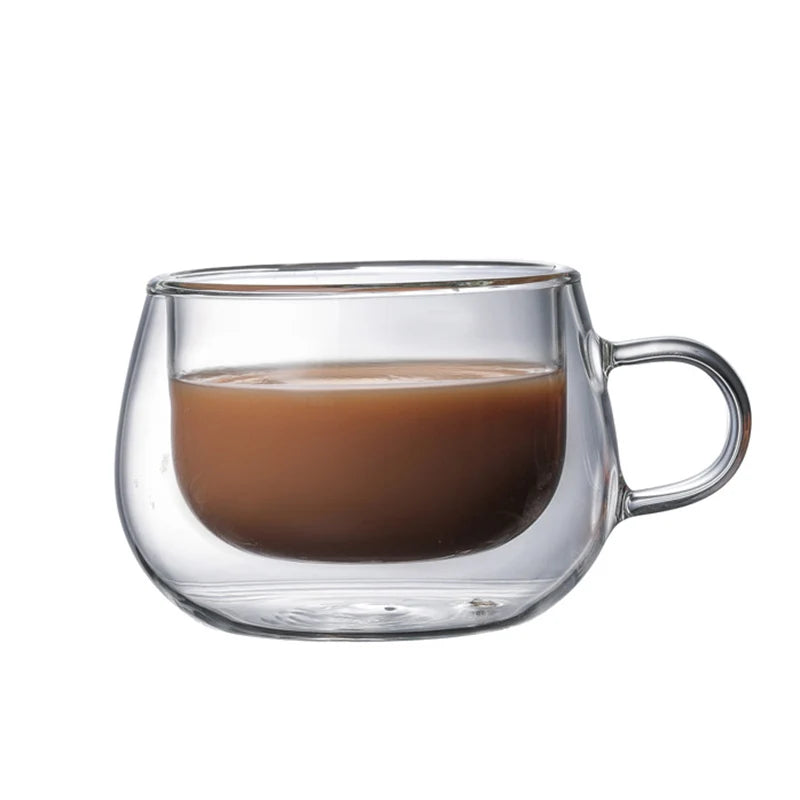 Double-Layer Transparent Heat Resistant Glass Coffee Cup with Handle