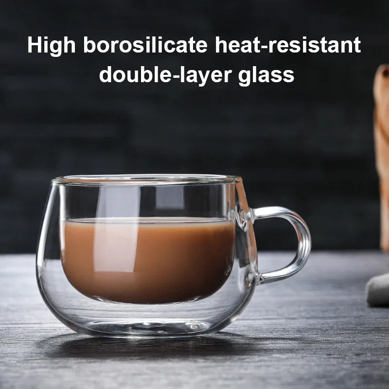 Double-Layer Transparent Heat Resistant Glass Coffee Cup with Handle