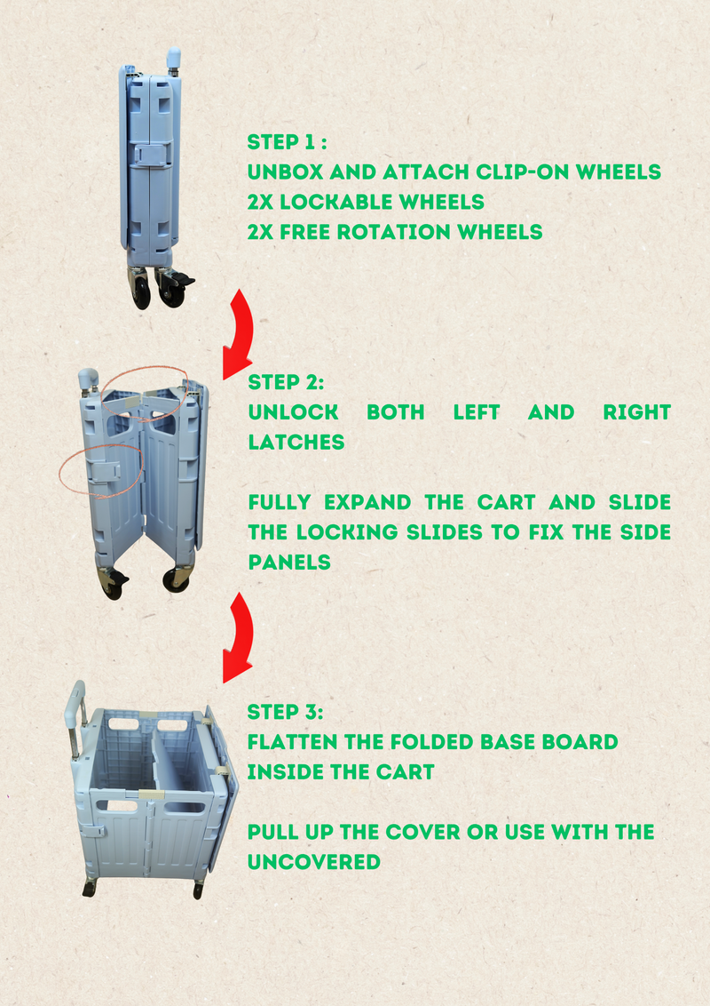 EZ SELECT Versatile Foldable Storage Cart with Magnetic Lid and Wheels