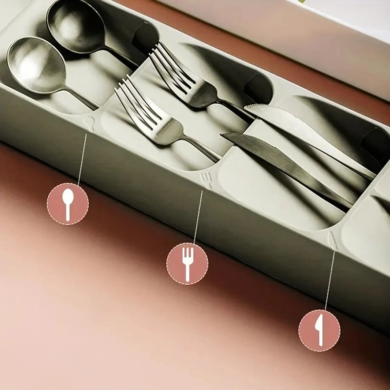 Cutlery Organizer Knife Storage Tray Spoon Organizer Space Saving Cutlery Rack Compartment Organizer Kitchen Drawer Organizers