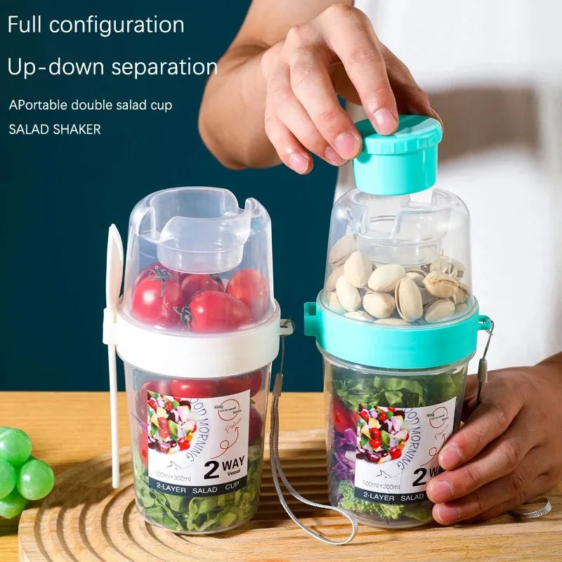 Breakfast Fruit Oat Yogurt Salad Cup with Lid Spoon Two Layer Food Storage Portable Fitness Weight Reducing Food Storage Cup