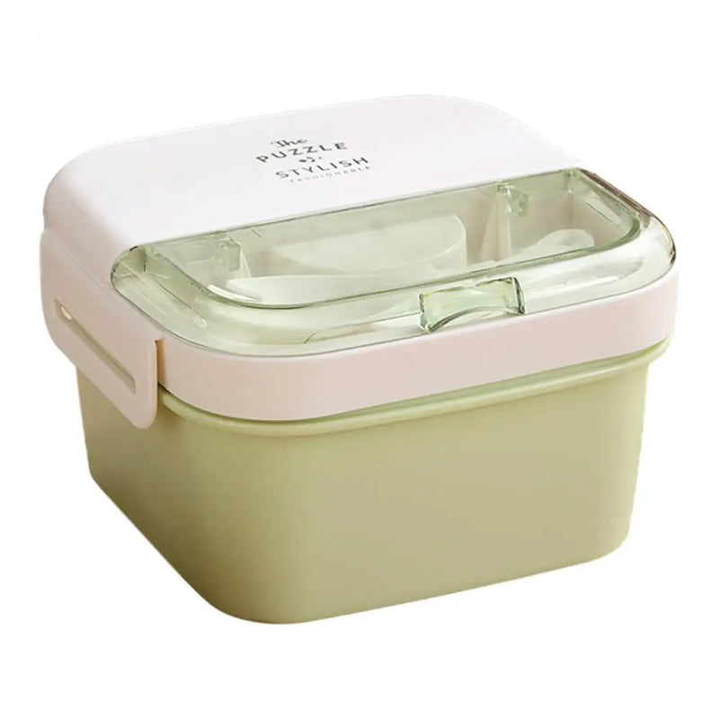 1100Ml Lunch Box with Spoon Fork Double Layer Buckle Closure Thermal Insulation Cold Preservation Compartment Bento Box