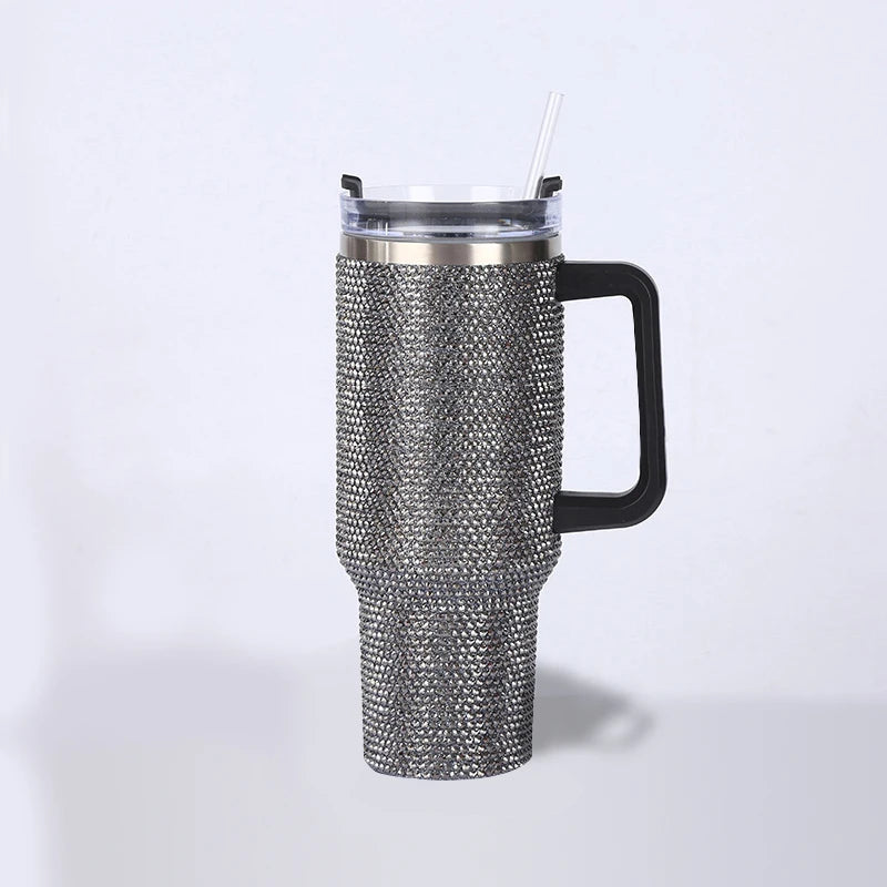 40Oz Diamond Thermos Cup with Handle Coffee Insulated Bottle Stainless Steel Car Vacuum Flasks 