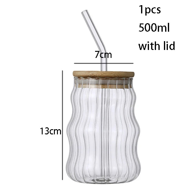 1/2Pcs 500Ml Glass Tumblers Cups with Straw Mason Jar Clear Juice Coffee Milk Cup with Bamboo Lids 