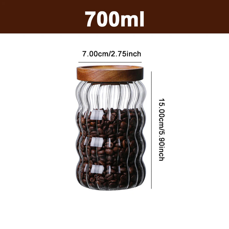 Kitchen Glass Storage Jar Glass Container Wooden Lid Sealed Candy Food Jar Container Bottle Coffee Bean Pasta Grain Oatmeal Jar