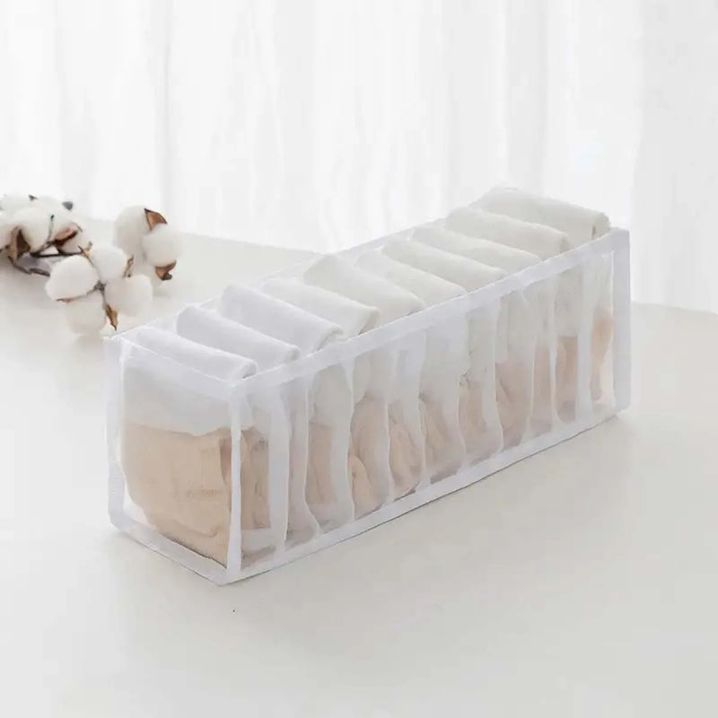 3Pc Underwear Storage Box Transparent Mesh Clothes Storage Box Multi-Grid Foldable Drawer Organizer