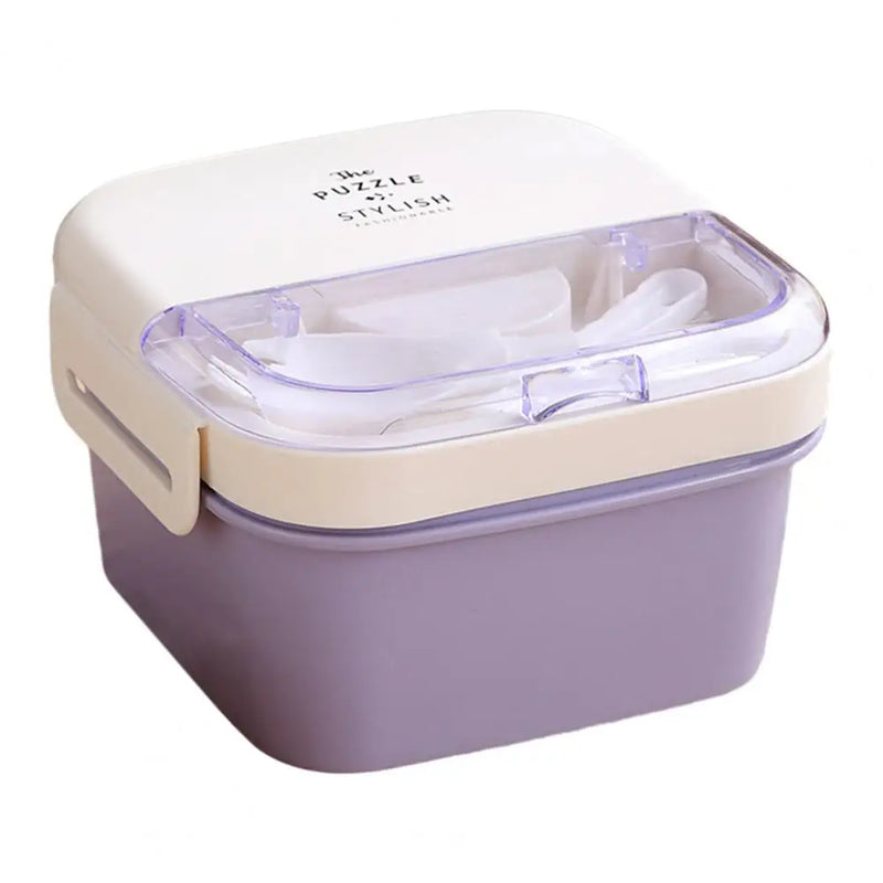 1100Ml Lunch Box with Spoon Fork Double Layer Buckle Closure Thermal Insulation Cold Preservation Compartment Bento Box