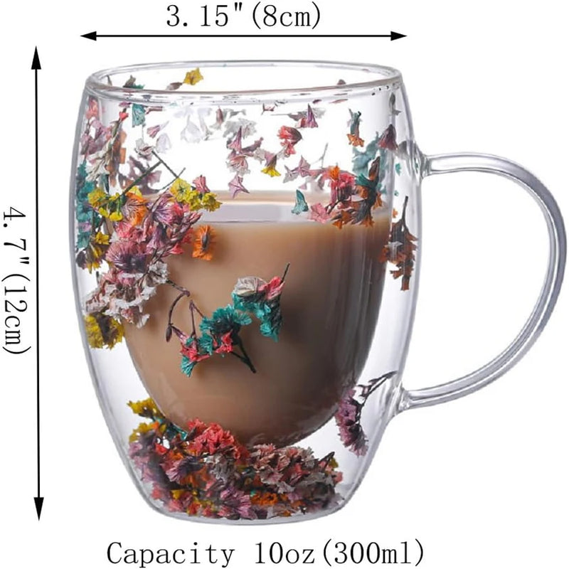 2PCS Double-Layer Glass Cup  Dry Flower Coffee Mugs Coffee Juice Milk Beer Wine Whiskey Glasses Cups