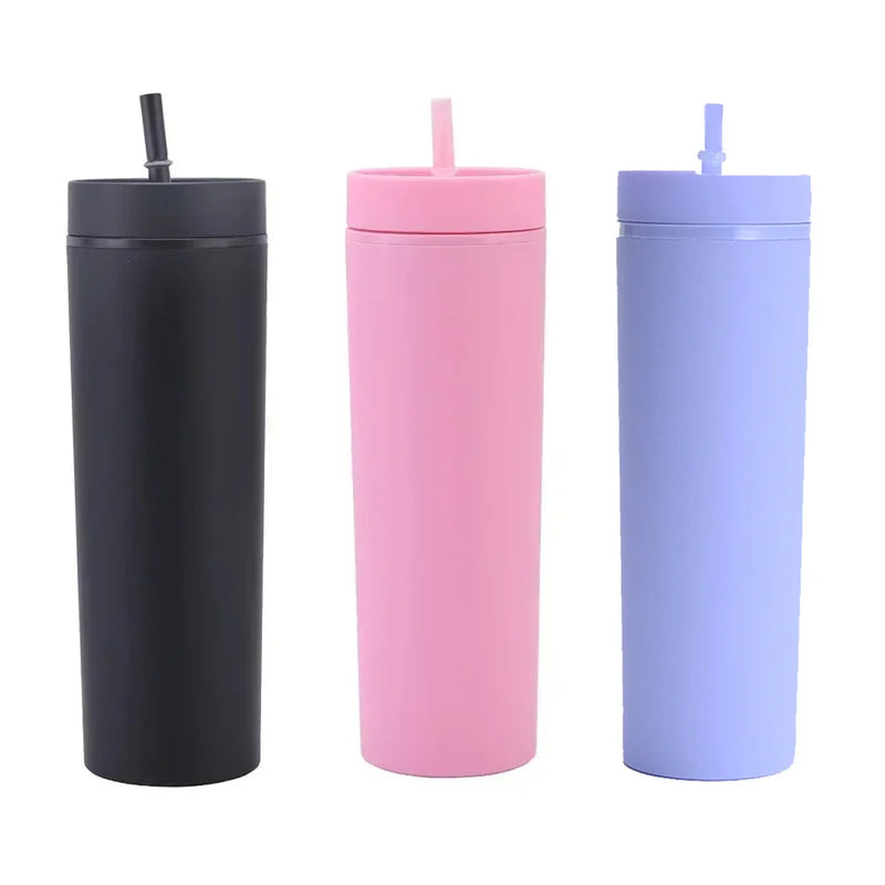 16Oz Tumbler Straws Cup with Lids Drinkware Fruit Juice Bottle Double Wall Plastic Cups Can 