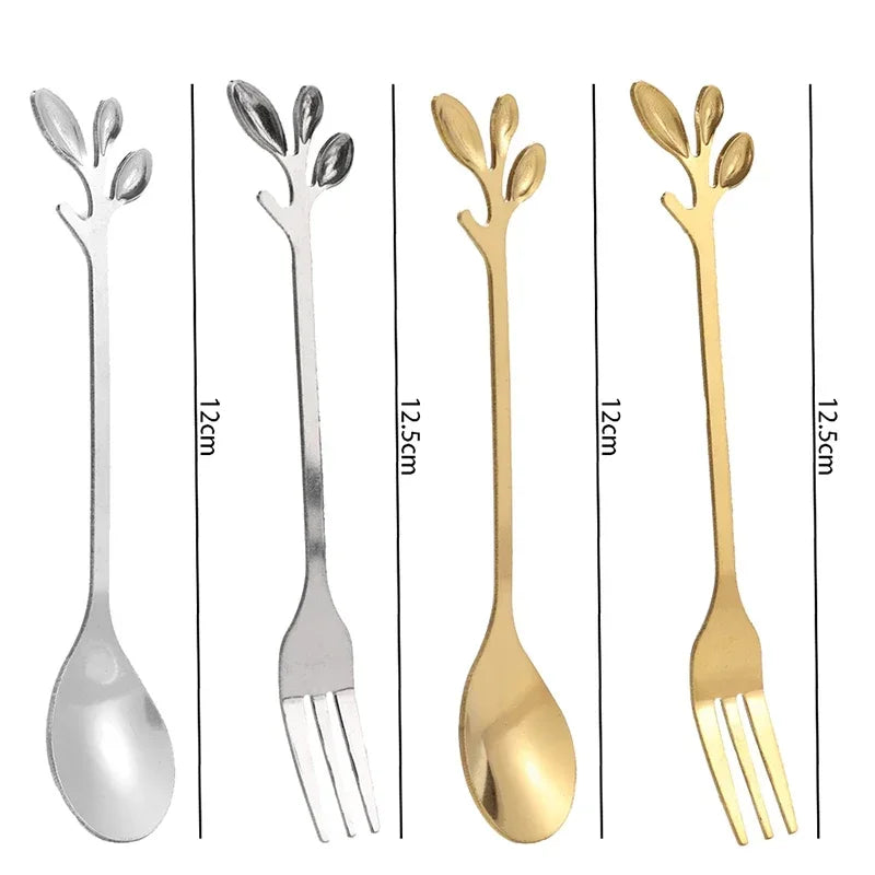 4/8Pcs Leaves Coffee Spoons Creative Stainless Steel Dessert Ice Cream Scoop Coffee Tea Stirring Spoon