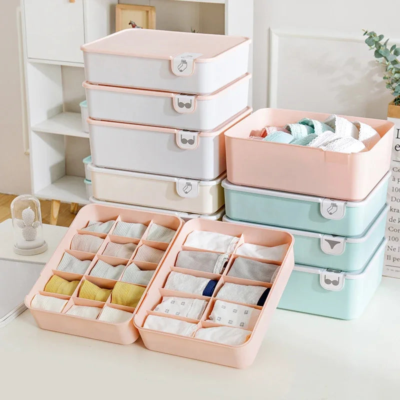 15 Grid Plastic Underwear Storage Box with Mark Closet Organizer Drawer