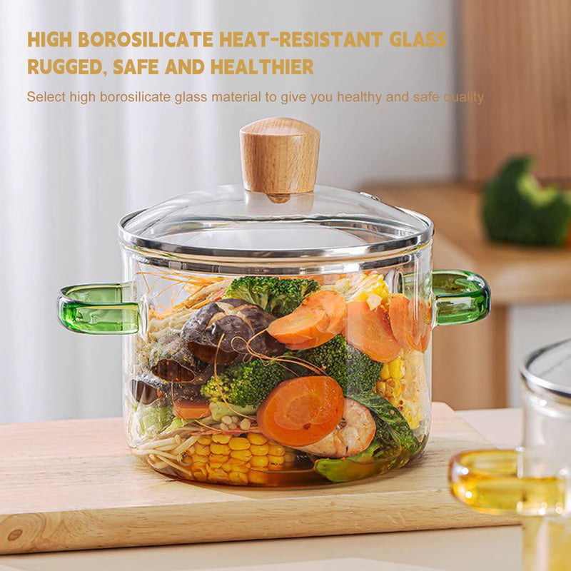 1.5L Glass Cooking Pot with Lid Heat-Resistant Borosilicate Glass Cooking Utensils Can Be Used to Cook Soup Milk Instant Noodles