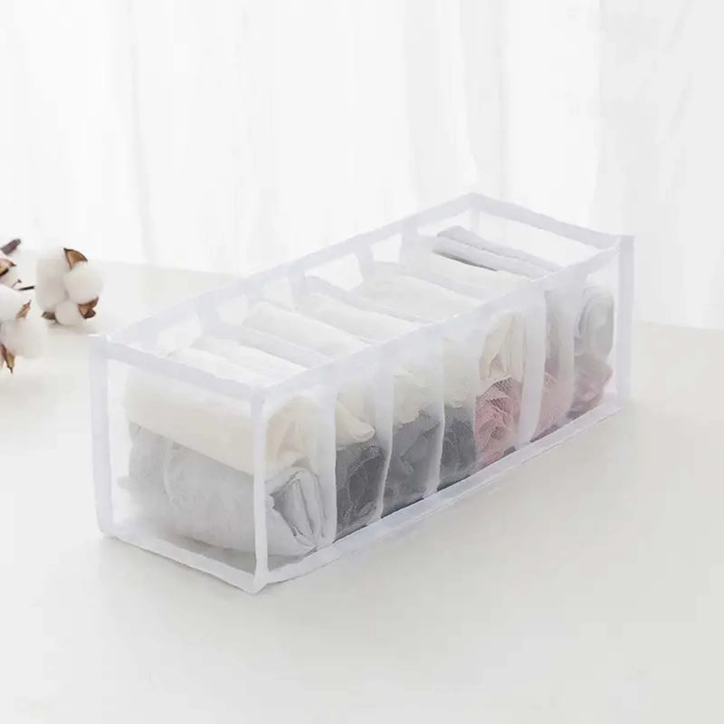 3Pc Underwear Storage Box Transparent Mesh Clothes Storage Box Multi-Grid Foldable Drawer Organizer