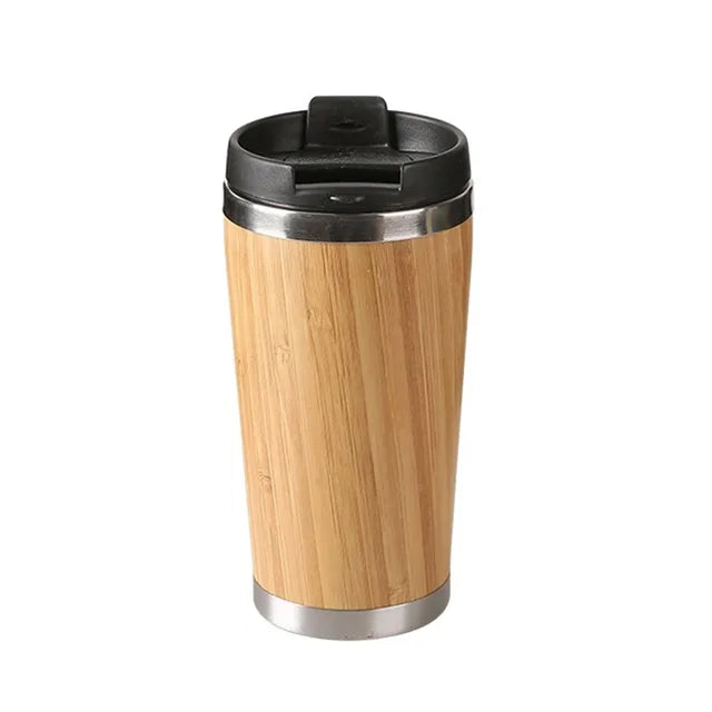 450Ml Bamboo Coffee Cup Stainless Steel Thermos Water Bottle Flip Lid Eco-Friendly Travel Cup Portable for Retirement Gift