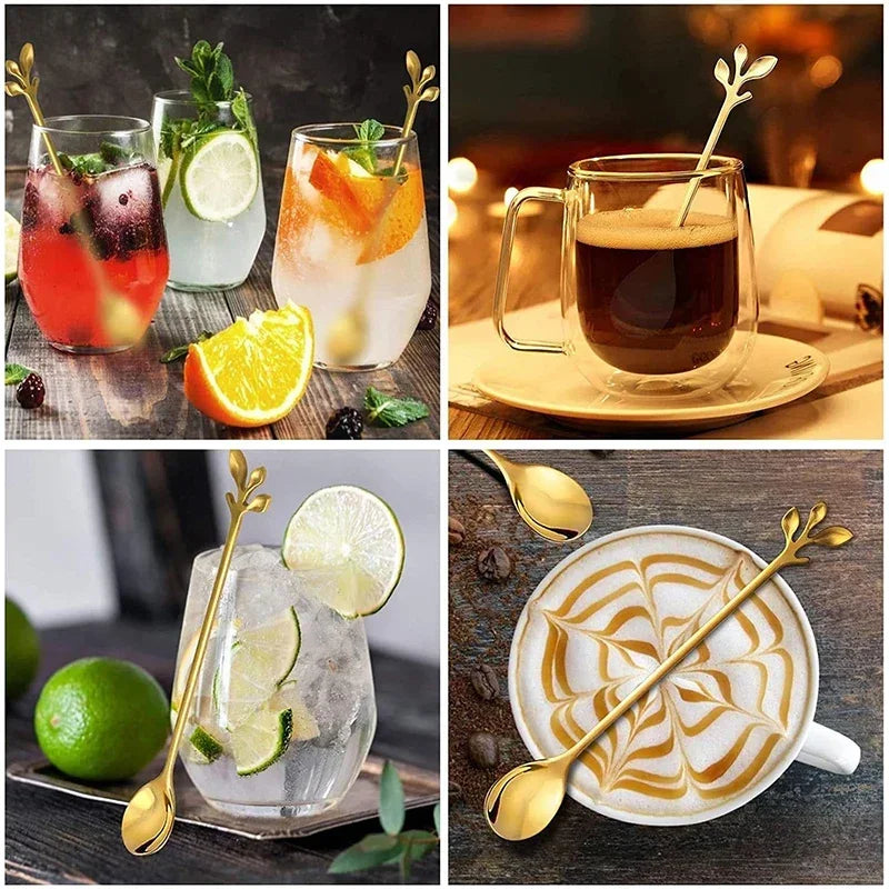 4/8Pcs Leaves Coffee Spoons Creative Stainless Steel Dessert Ice Cream Scoop Coffee Tea Stirring Spoon