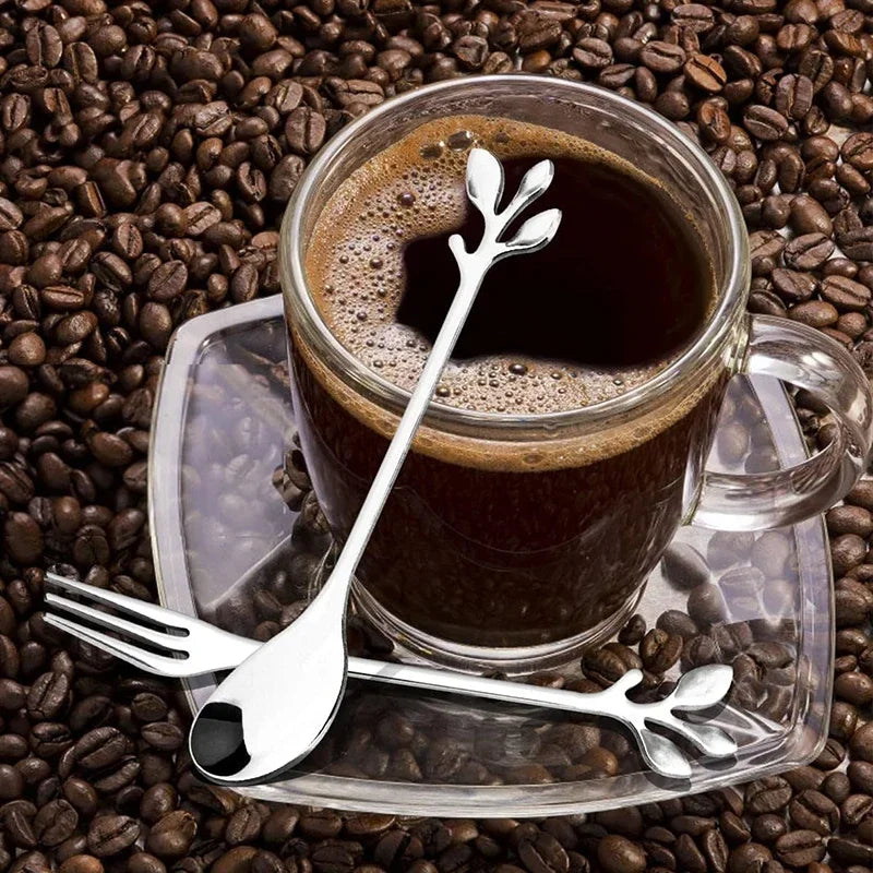 4/8Pcs Leaves Coffee Spoons Creative Stainless Steel Dessert Ice Cream Scoop Coffee Tea Stirring Spoon