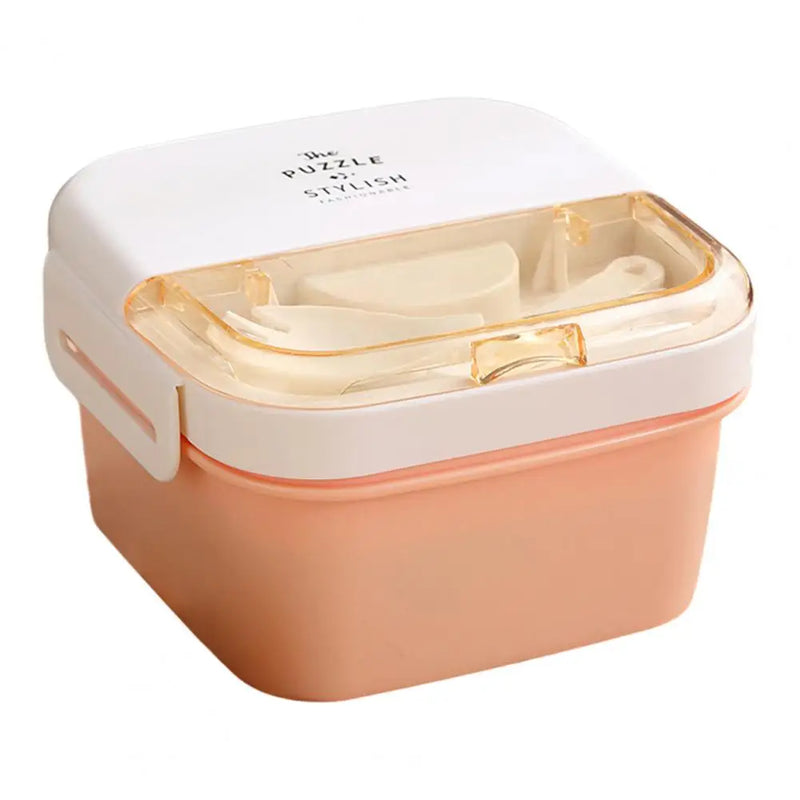 1100Ml Lunch Box with Spoon Fork Double Layer Buckle Closure Thermal Insulation Cold Preservation Compartment Bento Box