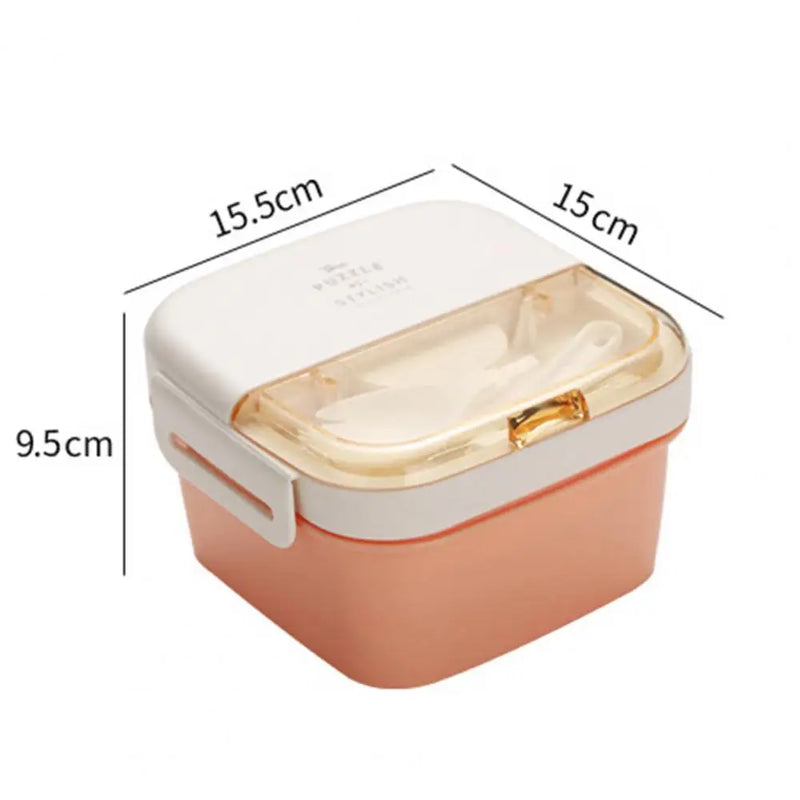 1100Ml Lunch Box with Spoon Fork Double Layer Buckle Closure Thermal Insulation Cold Preservation Compartment Bento Box