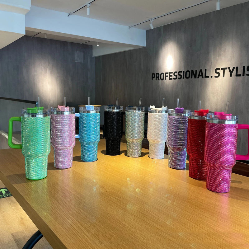 40Oz Diamond Thermos Cup with Handle Coffee Insulated Bottle Stainless Steel Car Vacuum Flasks 