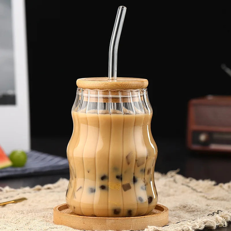 1/2Pcs 500Ml Glass Tumblers Cups with Straw Mason Jar Clear Juice Coffee Milk Cup with Bamboo Lids 