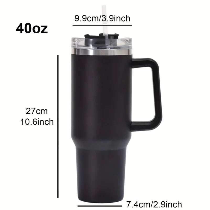 40Oz 304 Stainless Steel Insulated Water Bottle Thermal Coffee Car Cup Vacuum Flask with Handle Straw