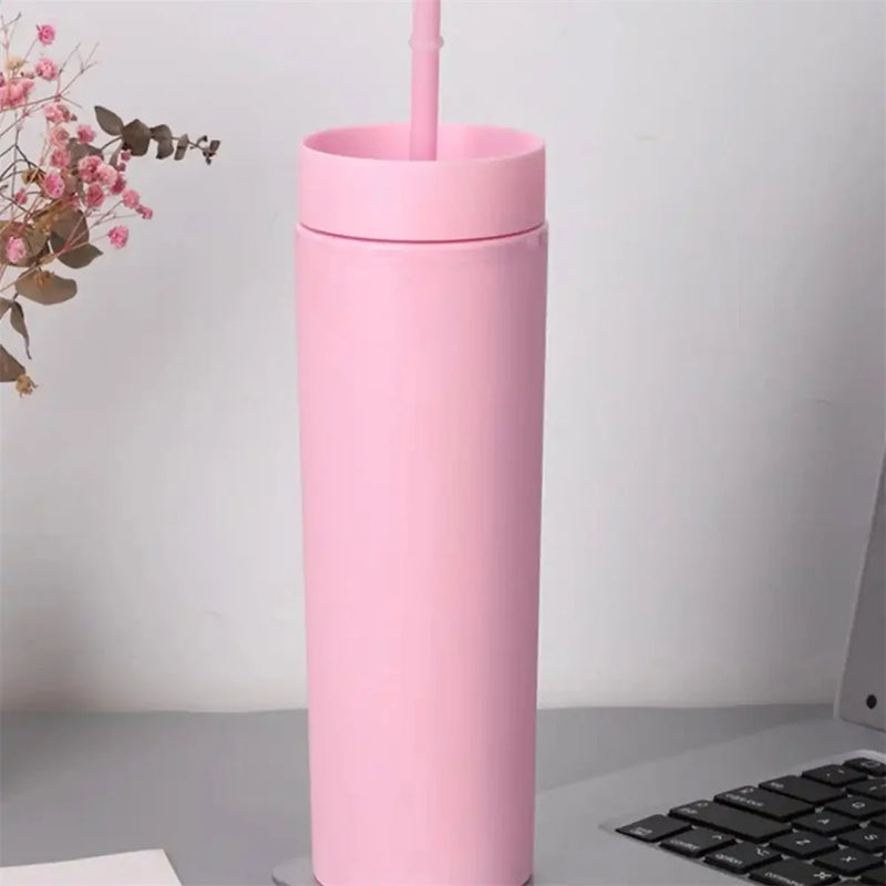 16Oz Tumbler Straws Cup with Lids Drinkware Fruit Juice Bottle Double Wall Plastic Cups Can 