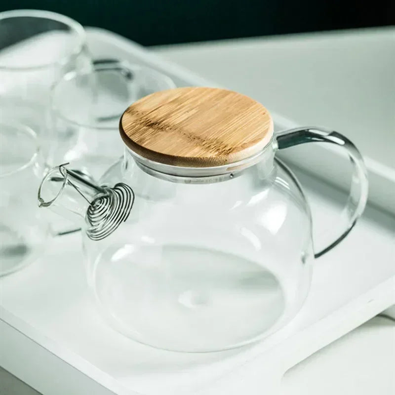 1.8L Transparent Borosilicate Glass Teapot Heat-Resistant Large Clear Tea Pot Flower Tea Kettle