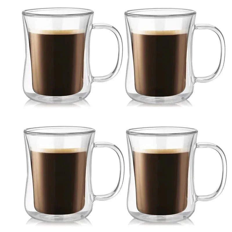 Heat-Resistant Double Wall Glass Cup Beer Coffee Cup Set Beer Tumbler Mug 