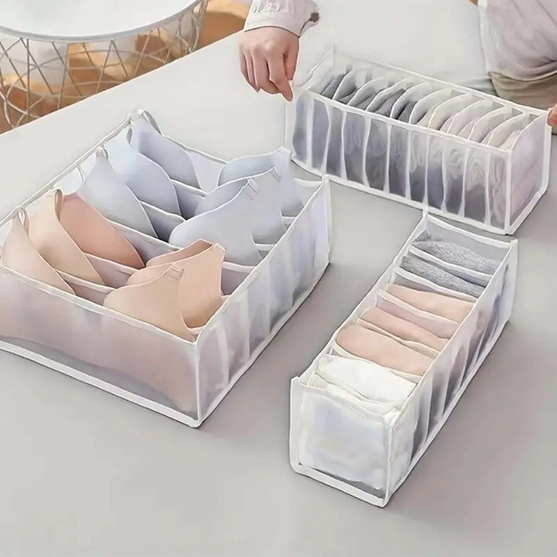 3Pc Underwear Storage Box Transparent Mesh Clothes Storage Box Multi-Grid Foldable Drawer Organizer