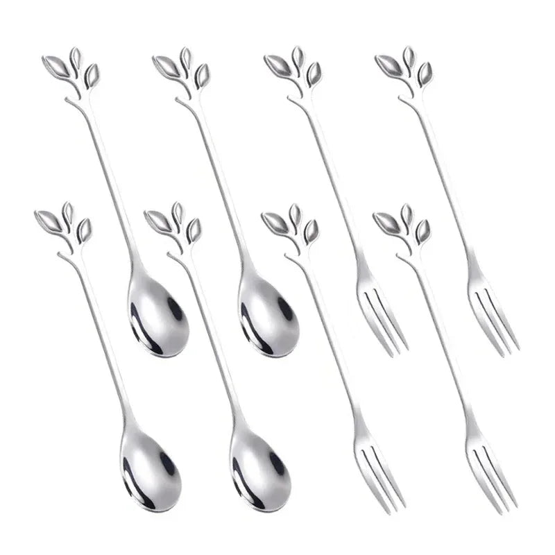 4/8Pcs Leaves Coffee Spoons Creative Stainless Steel Dessert Ice Cream Scoop Coffee Tea Stirring Spoon